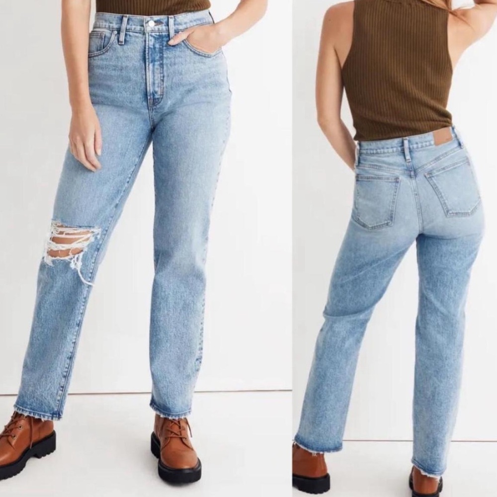 Madewell The Perfect Vintage Straight Distressed High Rise Denim Jeans